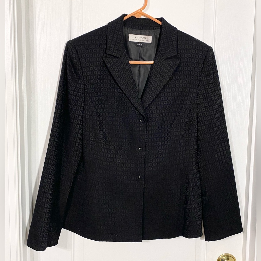 Y2K Tahari ASL Geometric Jacquard Textured Blazer Vintage Black Size 12
